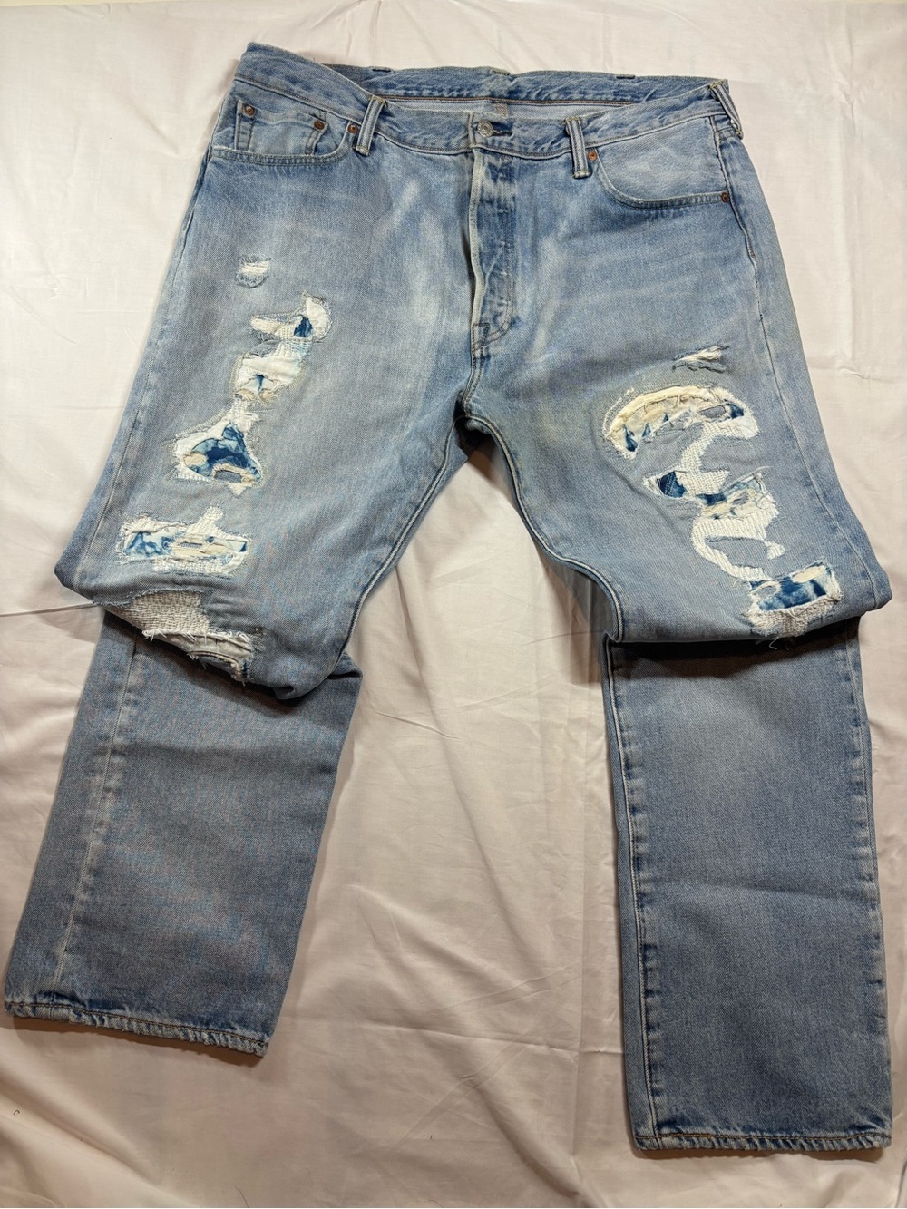 Light Blue Distressed Men's Jeans - Casual Ripped Denim